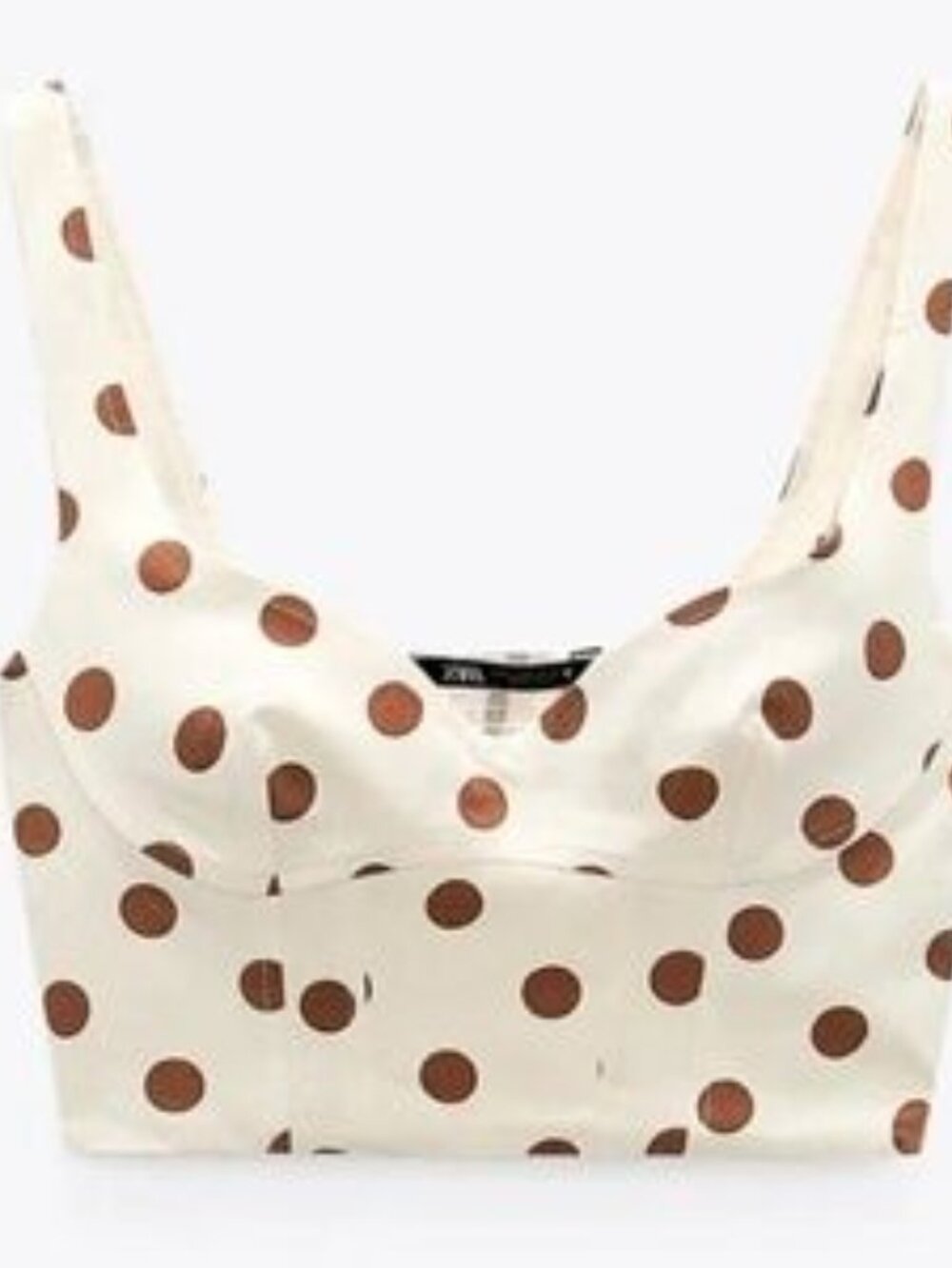 Cream Crop Top with Brown Polka Dots